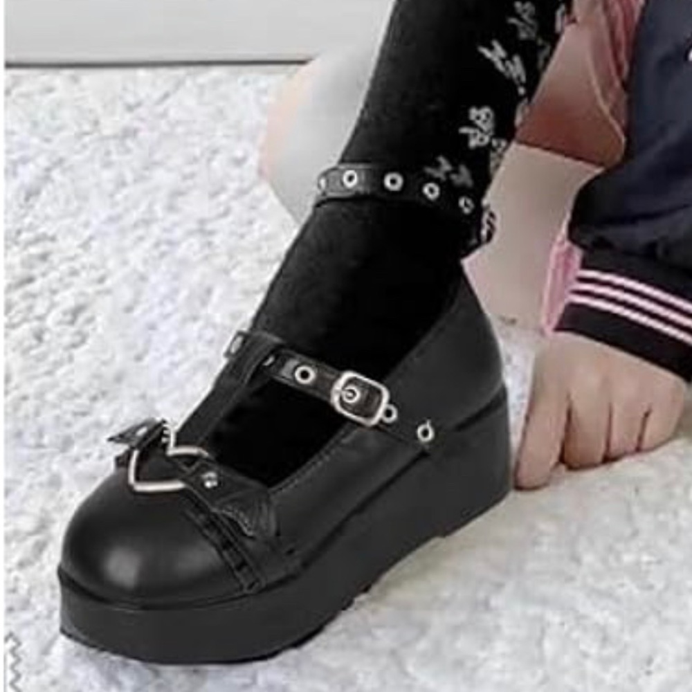 Nwot! Goth Mary Janes Shoes Round Toe Buckle Ankle T-Strap  Dress Platform Wedge